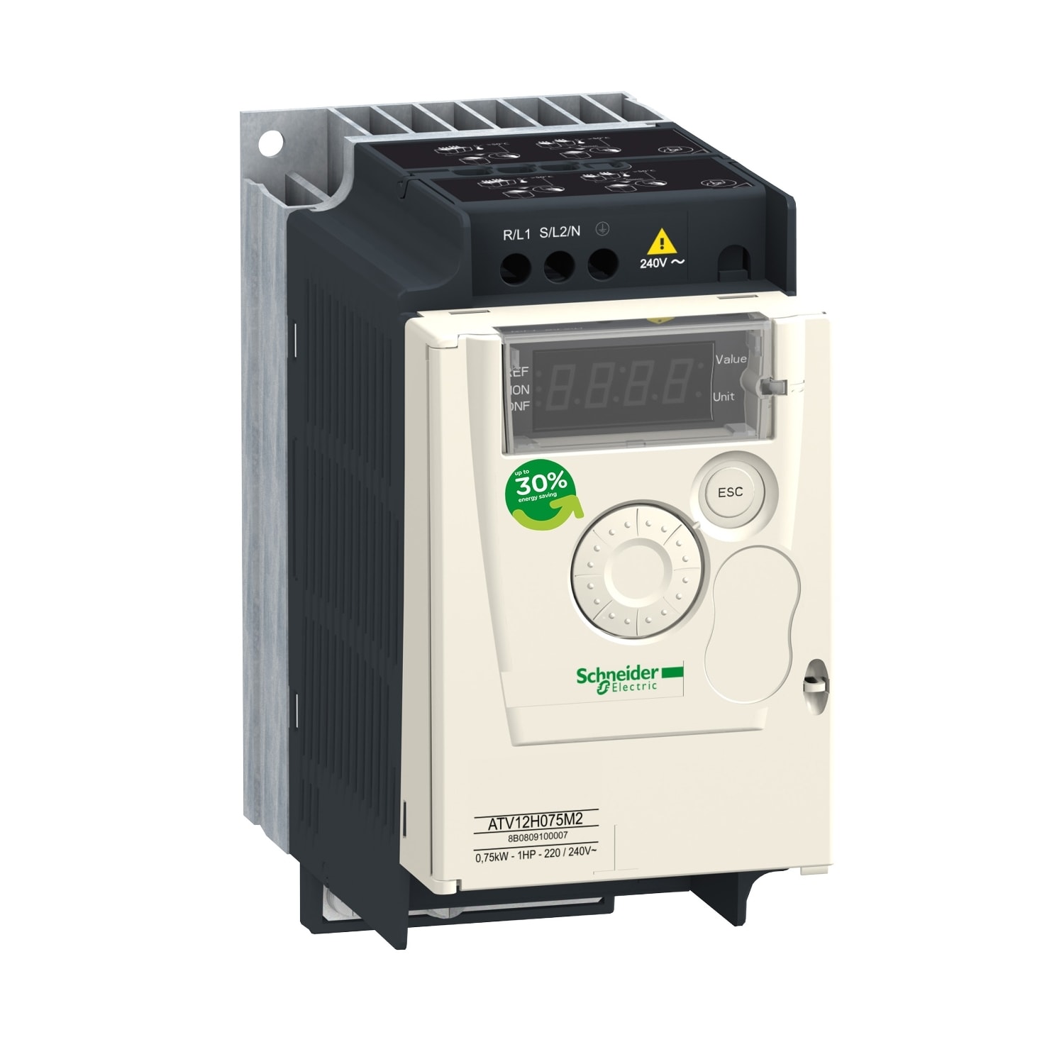 SCHNEIDER ELECTRIC - SNRATV12H055M2 Variatore di velocità ATV12 - 0,55 kW - 0,75 HP - 200-240 V 1ph - c/diss.term.