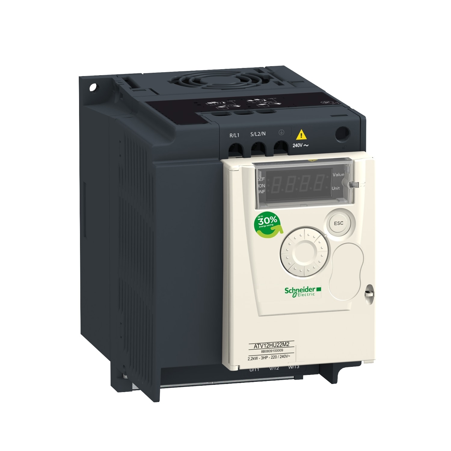 SCHNEIDER ELECTRIC - SNRATV12HU15M3 Variatore di velocità ATV12 - 1,5 kW - 2 HP - 200-240 V - 3ph - con diss.term.
