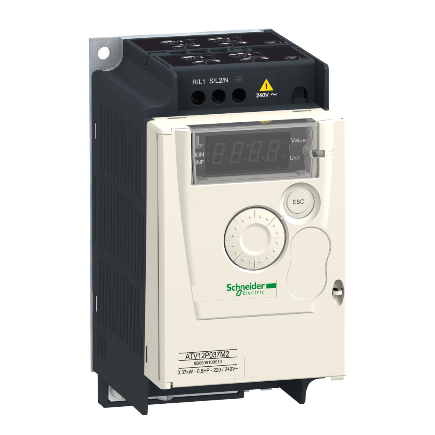 SCHNEIDER ELECTRIC - SNRATV12P037M2 Variatore di velocità ATV12 - 0,37 kW - 0,55 HP - 200-240 V - 1ph - piastra base