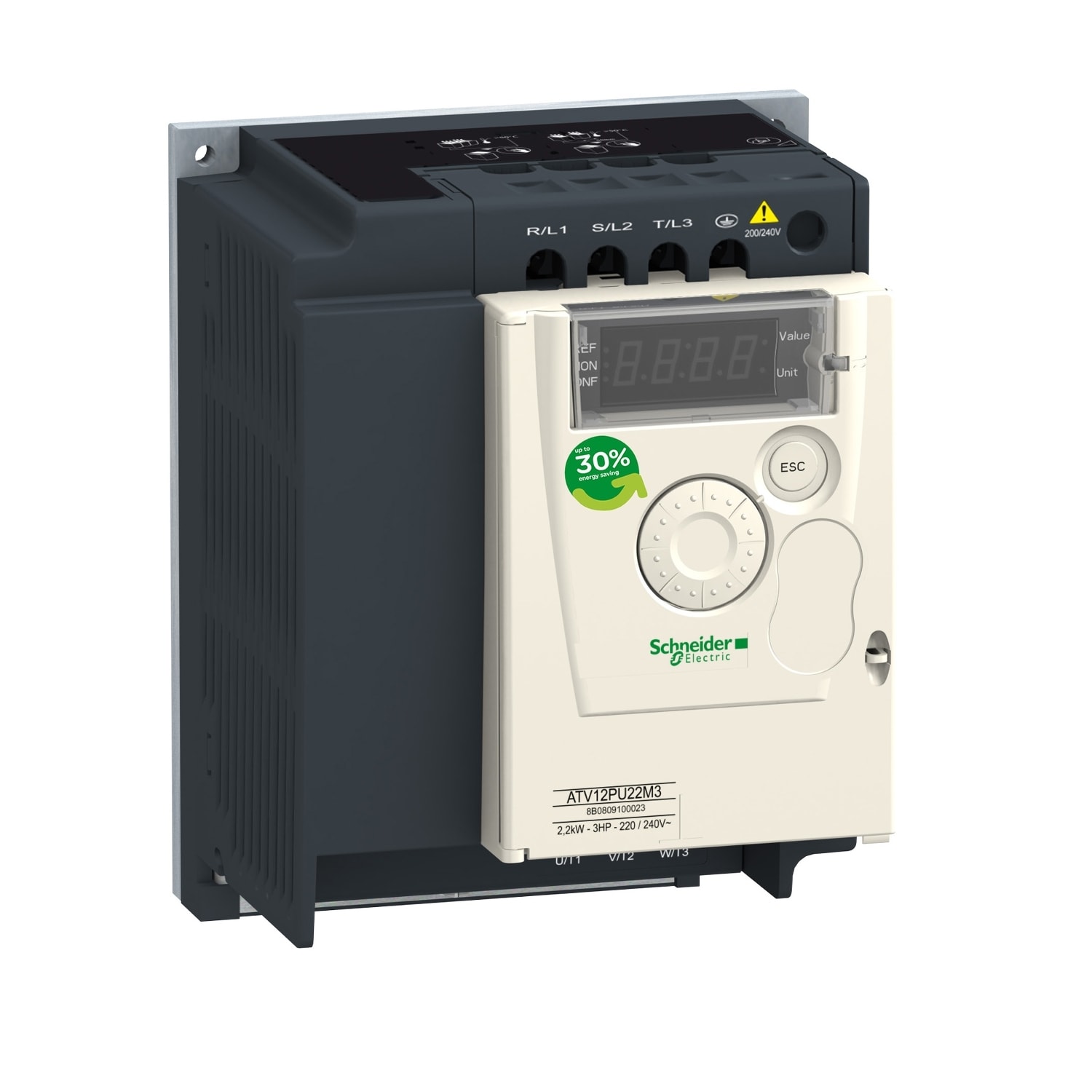 SCHNEIDER ELECTRIC - SNRATV12PU22M3 Variatore di velocità ATV12 - 2,2 kW - 3 HP - 200-240 V - 3ph - su piastra base