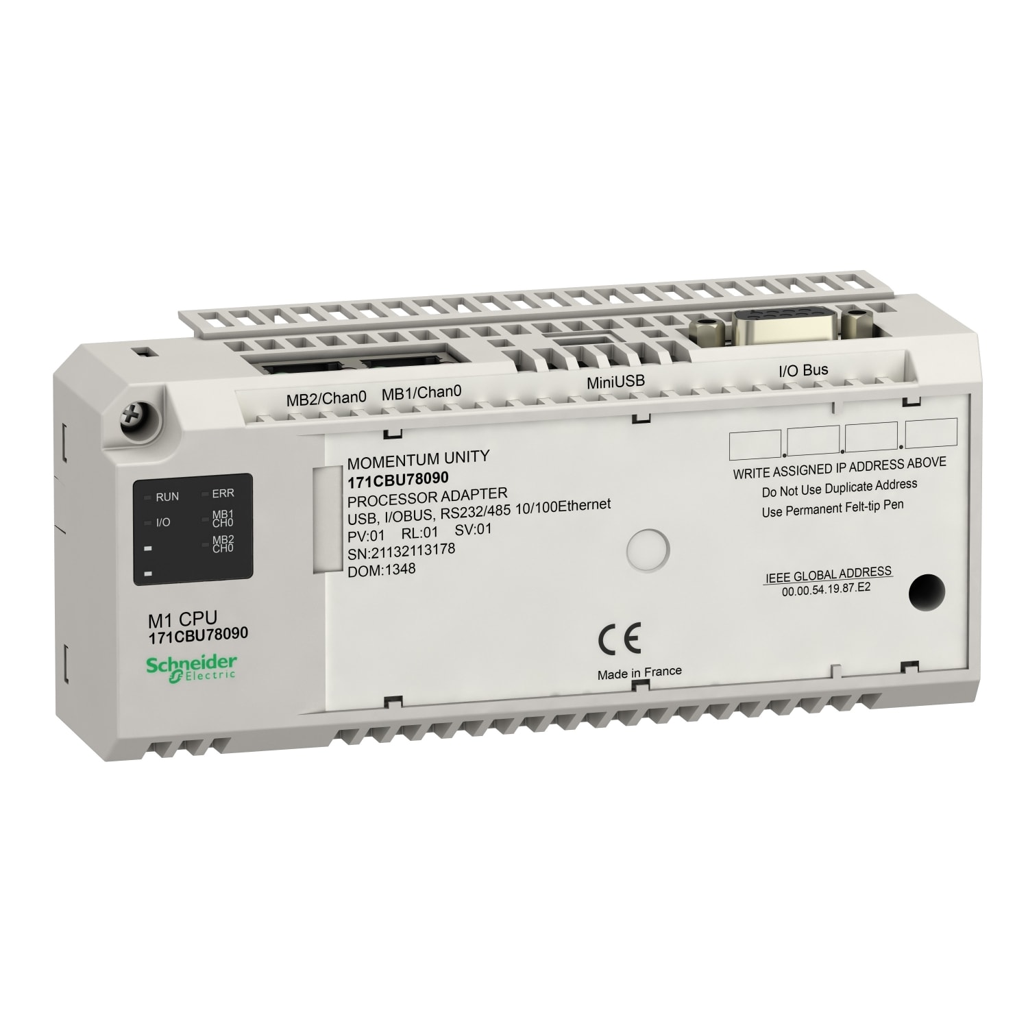SCHNEIDER ELECTRIC - SNR171CBU78090 Processore Unity M1 - RS232/485 - USB - Bus I/O
