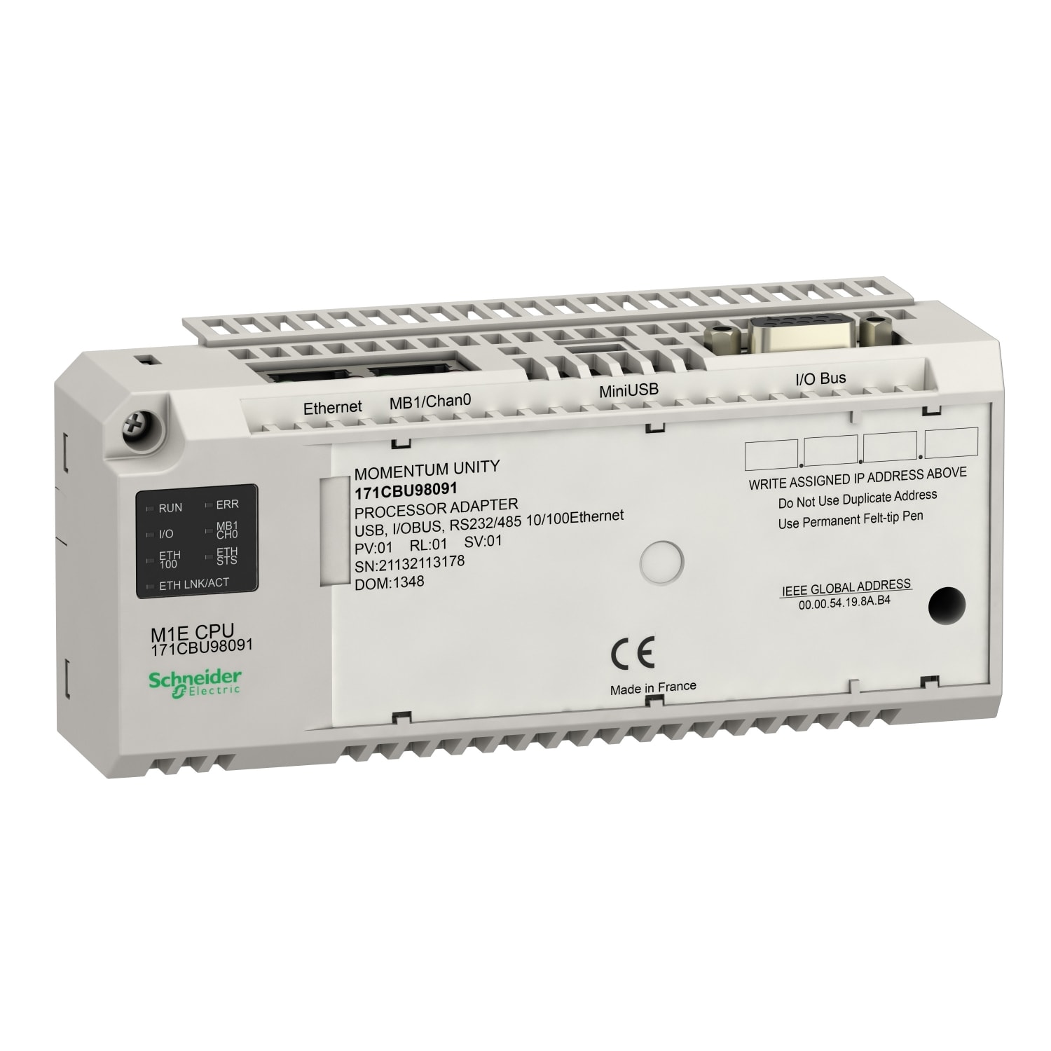 SCHNEIDER ELECTRIC - SNR171CBU98091 Processore Unity M1E - RS232/485 - Ethernet - USB - Bus I/O - dati globali