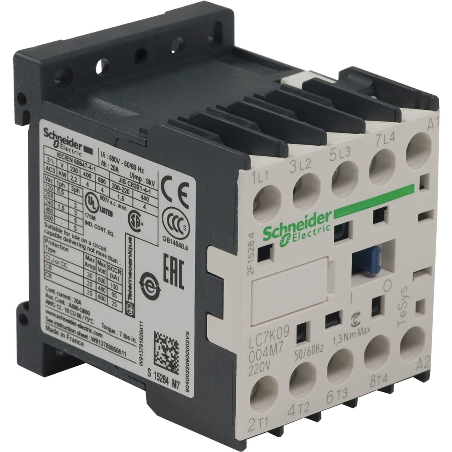 SCHNEIDER ELECTRIC SNRLC7K09004M7 CONT 20A 220/230VAC 50/60 HZ VITI 4P
