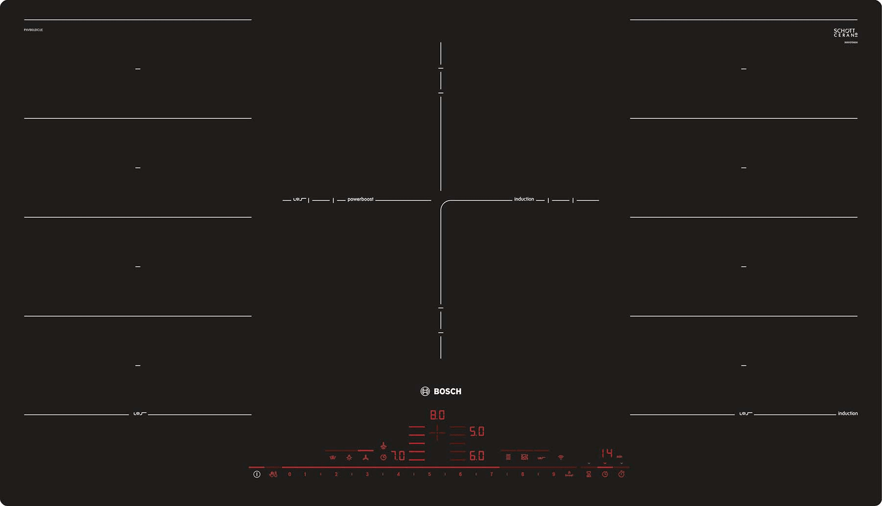 BOSCH ROBERT - BOSPXV901DV1E Glaskeramik Kochstelle,90cm,2xFlex,5xInd