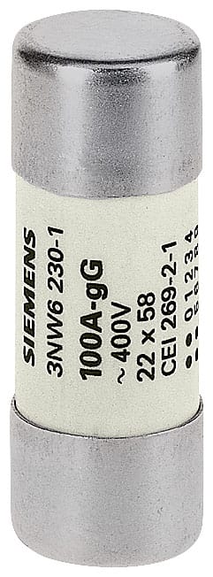 SIEMENS - SIE3NW62301 SENTRON, cartuccia fusibile cilindrica, 22x58 mm, 100 A, gG, Un AC: 500 V