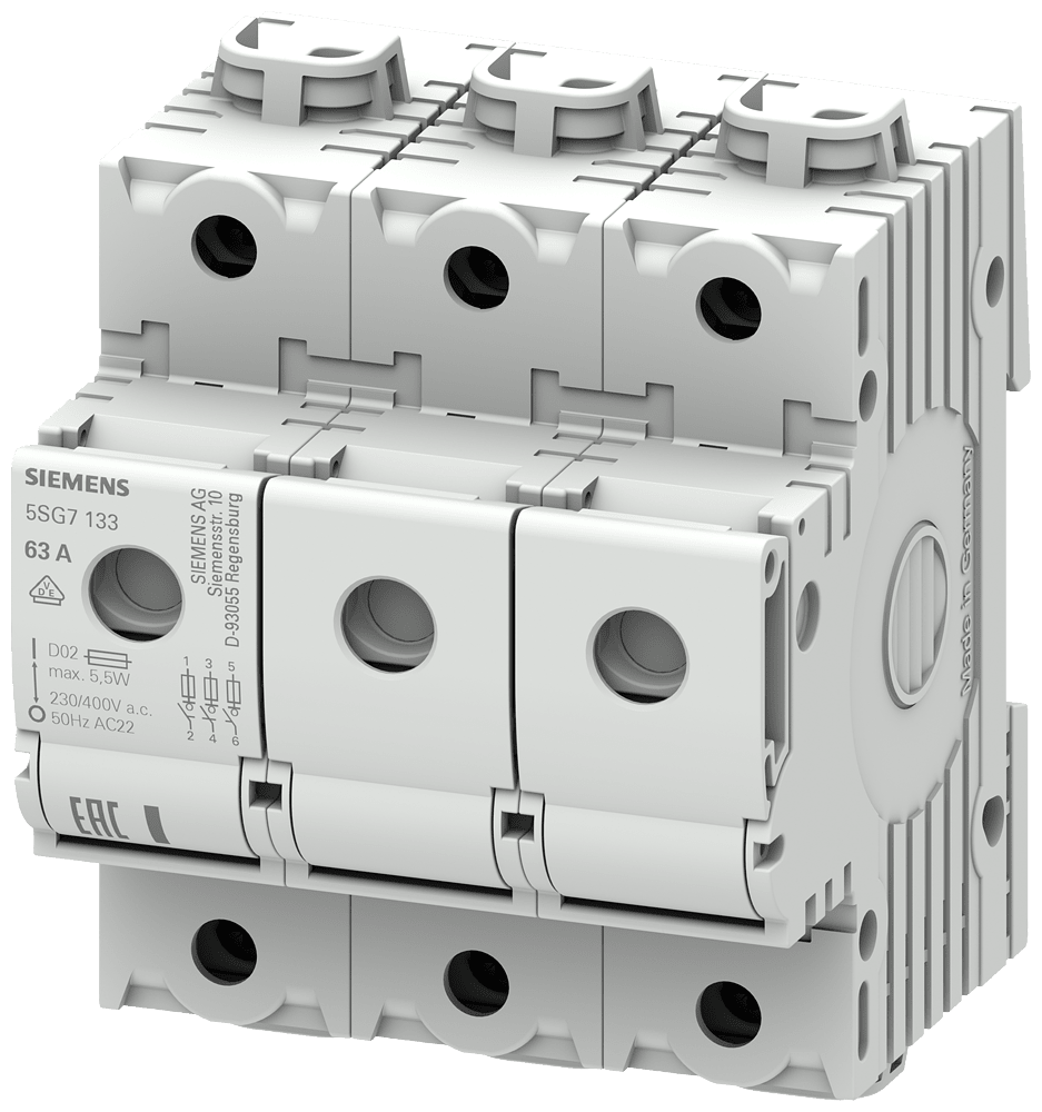 SIEMENS - SIE5SG71338BA50 MINIZED, sezionatore sottocarico con fusibile, D02, a 3 poli, In: 50 A, Un AC: 400 V