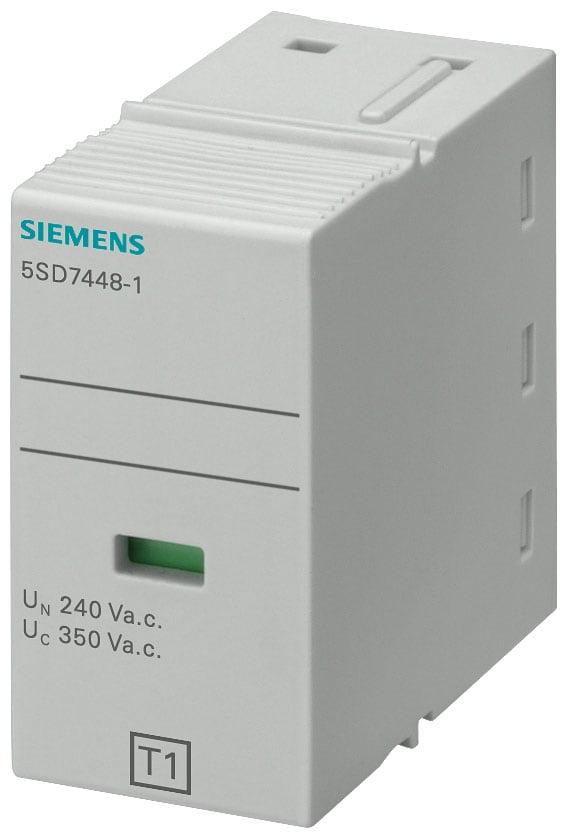 SIEMENS - SIE5SD74481 Cartuccia estraibile tipo 1 L-N classe di requisiti B, UC 350 V a 1 polo per scaricatore combinato