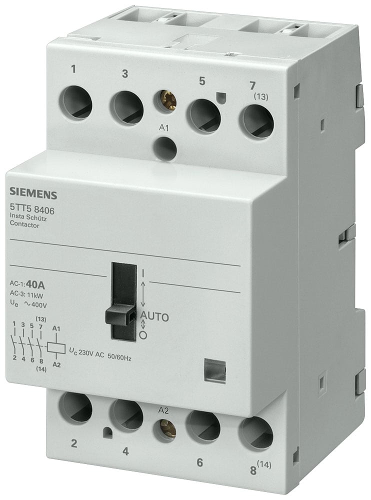SIEMENS - SIE5TT58408 Contattore INSTA 0/1-automatico con 4 contatti NO, contatto per AC 230 V, 400 V 40 A