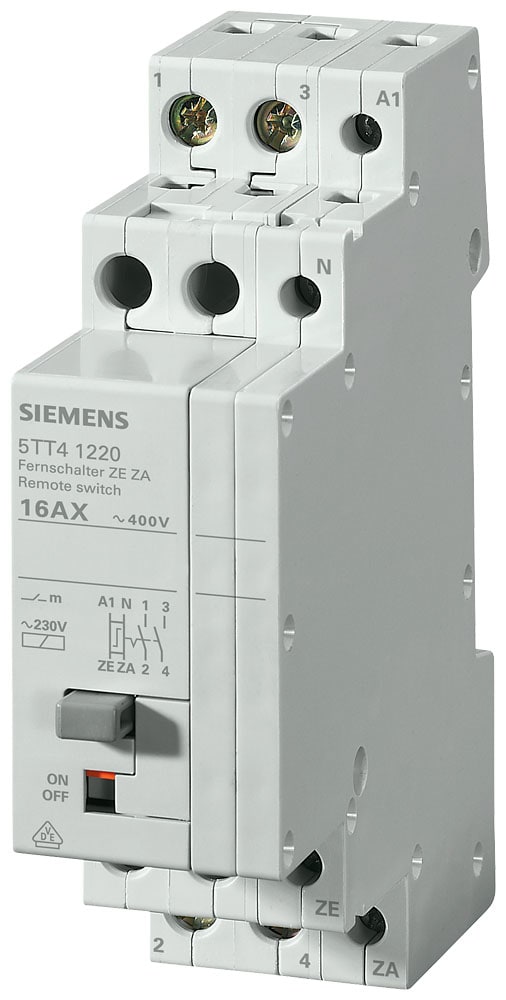 SIEMENS - SIE5TT41220 Interruttore con comando a distanza con 2 contatti NO, con funzione ON-OFF centrale, contatto per AC 230 V