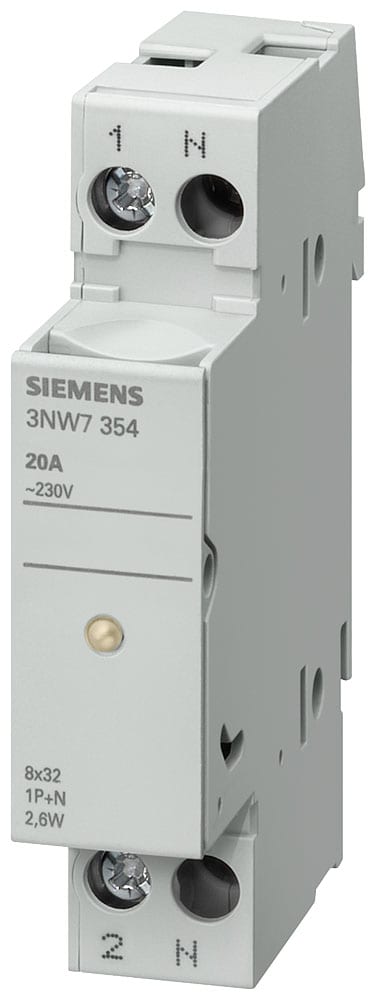 SIEMENS - SIE3NW7054 SENTRON, portafusibili per cartucce cilindriche, 10 x 38 mm, 1 polo+N, In: 32 A, Un AC: 690 V, LED