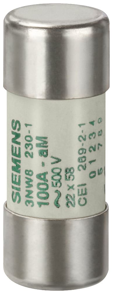 SIEMENS - SIE3NW82241 SENTRON, cartuccia fusibile cilindrica, 22 x 58 mm, 80 A, aM, Un AC: 500 V