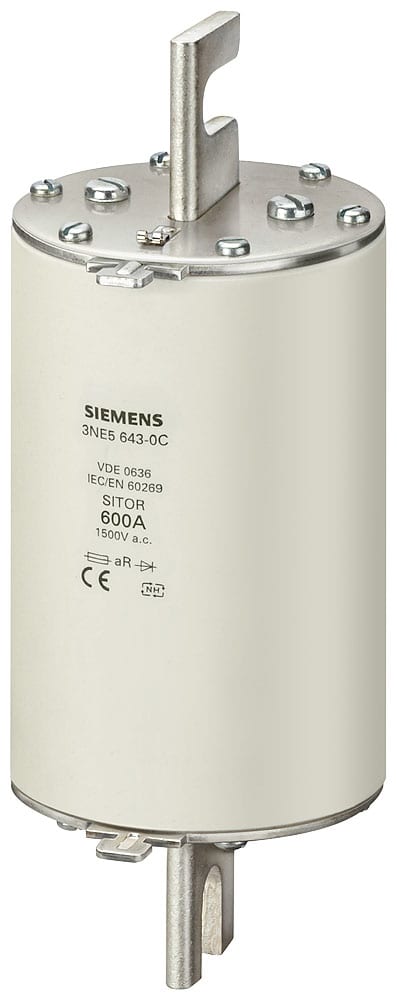 SIEMENS - SIE3NE56430C Cartuccia fusibile SITOR, con contatti a coltello scanalati, NH3, In: 600 A, aR