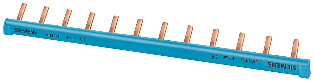 SIEMENS - SIE5ST3765 sbarra di collegamento a punte, monofase 10mm2, 56 punte, isolamento blu tagliabile, senza calotte terminali