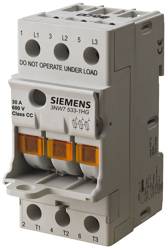 SIEMENS - SIE3NW70341 SENTRON, portafusibili per fusibili cilindrici, 10 x 38 mm, a 3 poli, In: 32 A, Un AC: 690 V