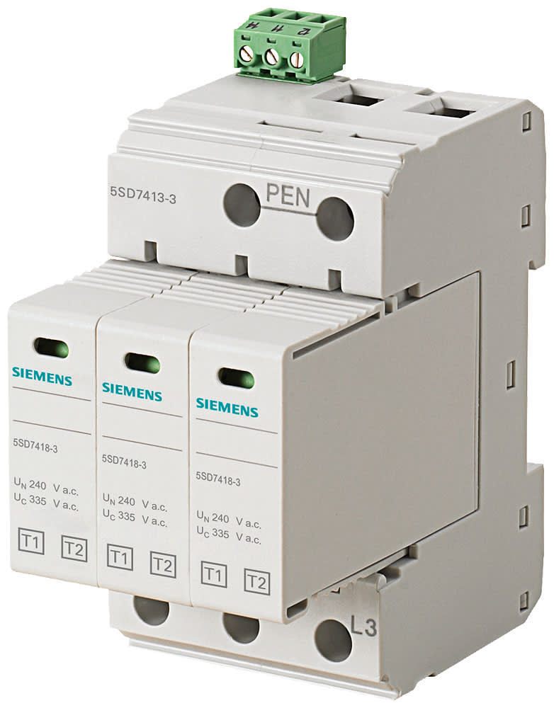 SIEMENS - SIE5SD74133 Scaricatore di sovratensione di origine atmosferica T1/T2, Un 240/400 V, UC AC 335 V, moduli di protezione inseribili