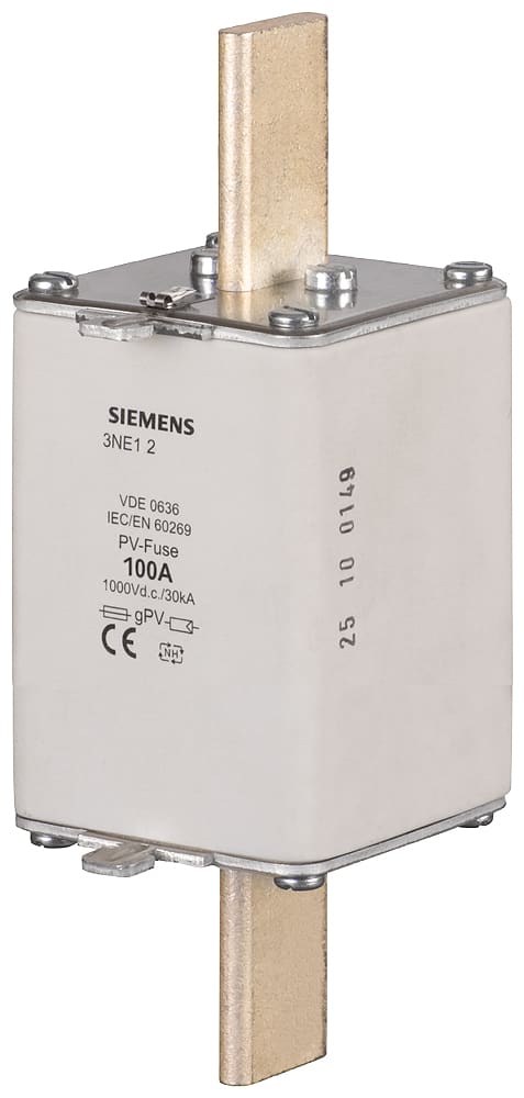 SIEMENS - SIE3NE12184 Cartuccia fusibile per fotovoltaico, con contatti a coltello, NH1, In: 63 A, gPV, Un DC: 1000 V