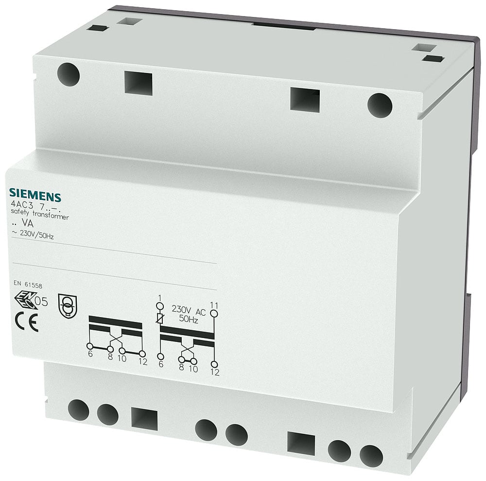SIEMENS - SIE4AC37630 Trasformatore di sicurezza, 63 VA primario AC 230 V, 50 Hz, secondario 2x AC 12 V/24 V