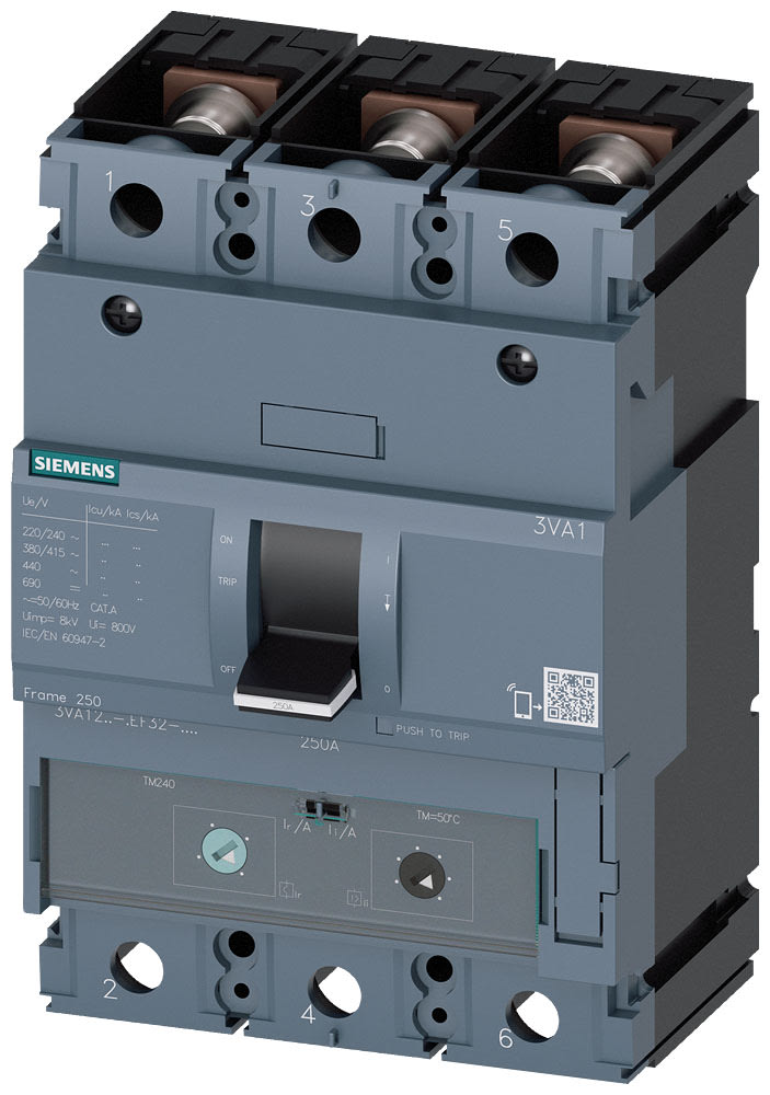 SIEMENS - SIE3VA12255EF320AA0 Interruttore automatico 3VA1 IEC Frame 250, classe del potere di interruzione M, Icu=55 kA con 415 V