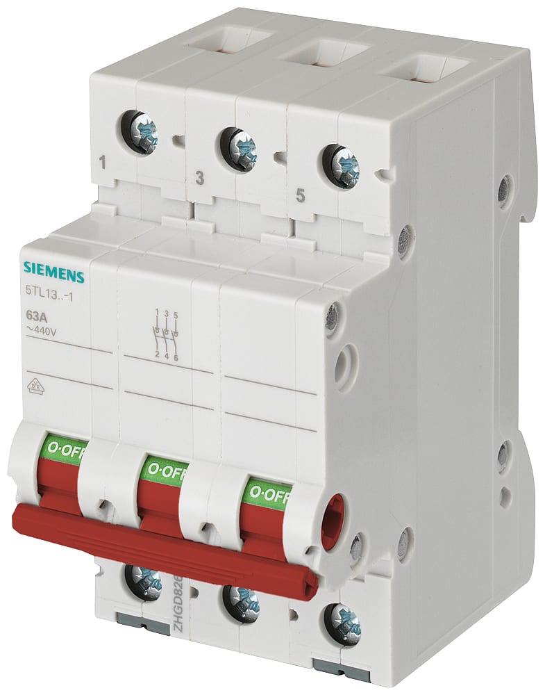 SIEMENS - SIE5TL13631 Interruttore ON/OFF 63 A 3 poli, con leva rossa
