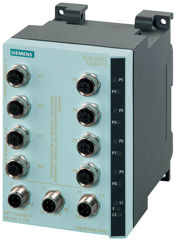 SIEMENS - SIE6GK52080HA102AA6 SCALANCE X208PRO, managed switch di Layer 2, 8x M12, IP65/67
