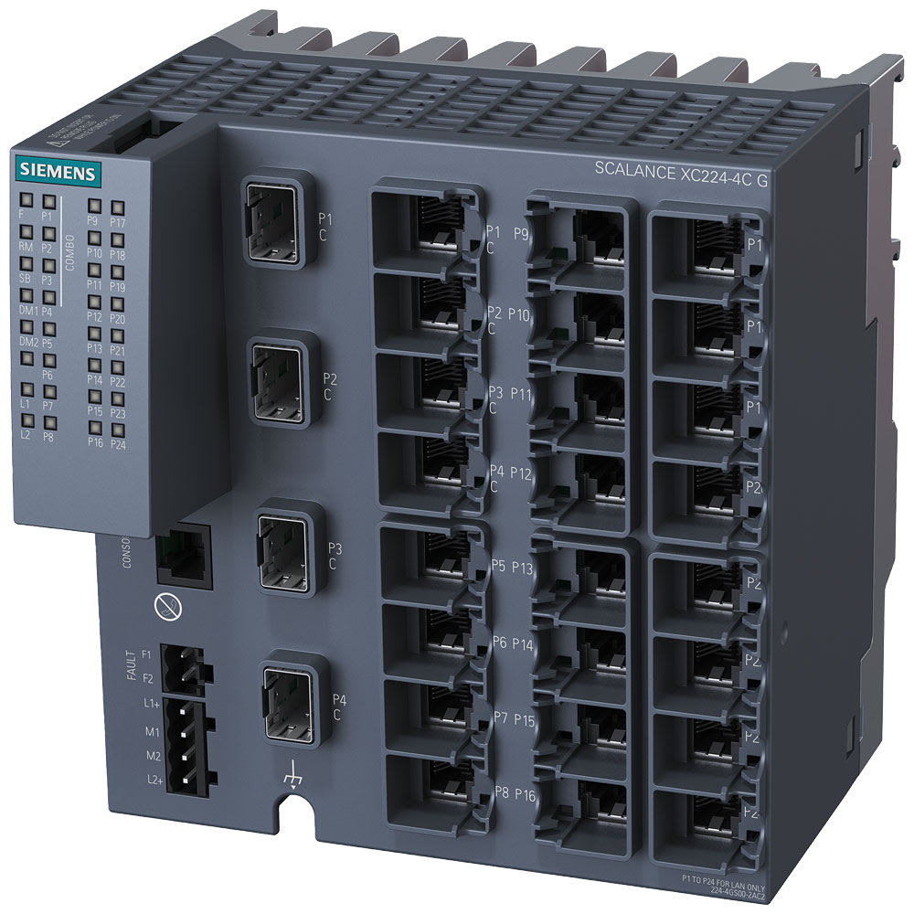 SIEMENS - SIE6GK52244GS002AC2 SCALANCE XC224-4C G, man. switch di Layer 2, 20x RJ45, 4x porte combo (SFP/RJ45)