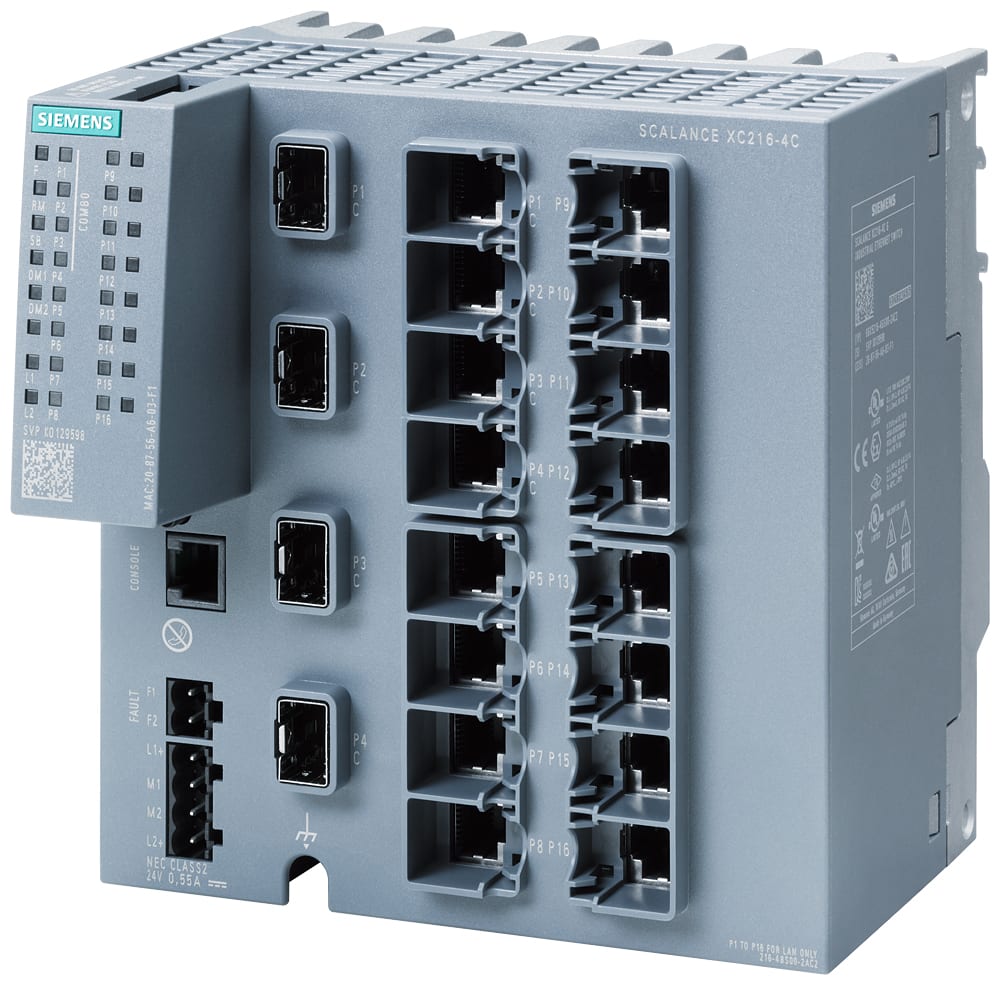 SIEMENS - SIE6AG12164BS007AC2 SIPLUS NET SCALANCE XC216-4C basato su 6GK5216-4BS00-2AC2 con Conformal Coating, -40 … +70 °C, manageable IE Switch di Layer 2; 12x 10/100 Mbit/s p...