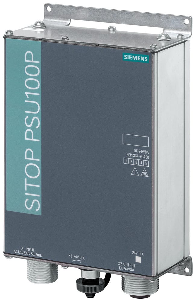 SIEMENS - SIE6EP13347CA00 Alimentatore SITOP PSU100P, monofase DC24V/8 A in IP67 per il montaggio a parete