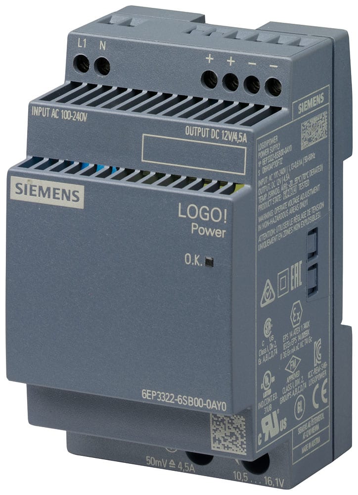 SIEMENS - SIE6EP33226SB000AY0 Alimentatore LOGO!Power, monofase DC 12 V/4,5 A