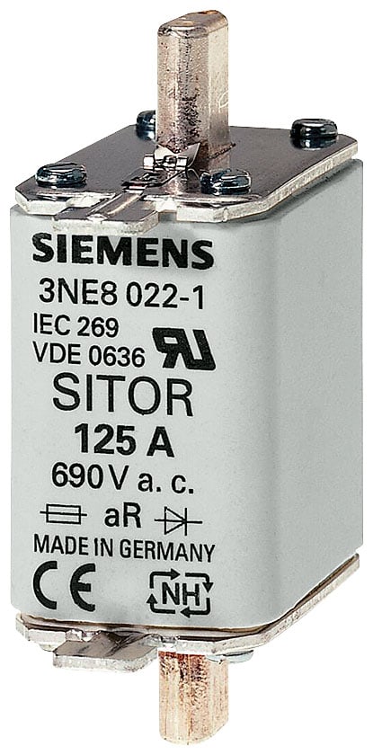SIEMENS - SIE3NE80201 Cartuccia fusibile SITOR, con contatti a coltello, NH00, In: 80 A, aR, Un AC: 690 V