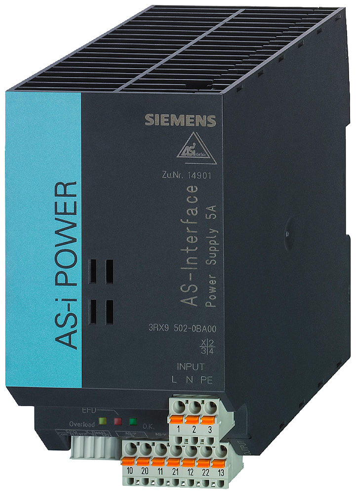 SIEMENS - SIE3RX95020BA00 Alimentatore da rete AS-i IP20, uscita: AS-i DC 30 V, 5 A, ingresso: AC 120 V/230 V, con rilevamento di guasto verso terra