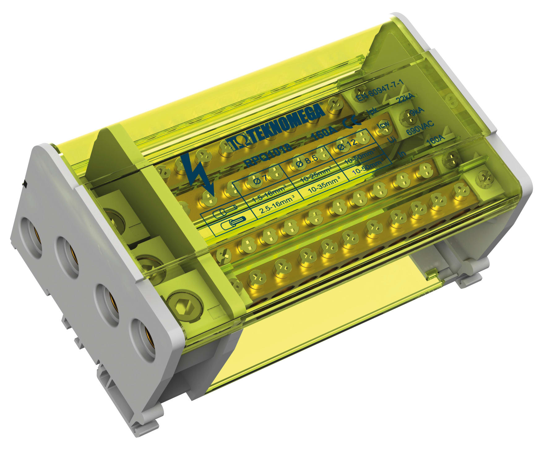 TEKNOMEGA SRL - TKGRPQ1018 Ripartitore Quadripolare 160A-11 uscite- Side input