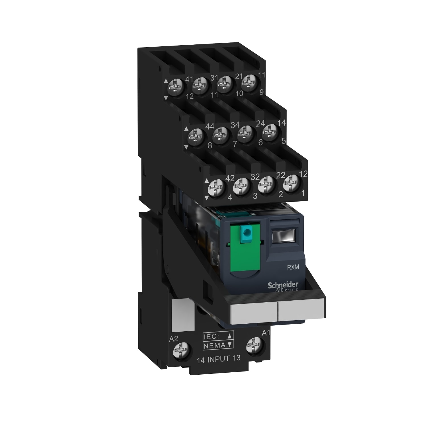 SCHNEIDER ELECTRIC - SNRRXM4AB1BDPVS Relè RXM-pulsante test+LED pre-montato-base contatti separati-4NC/NO 6A 24Vcc