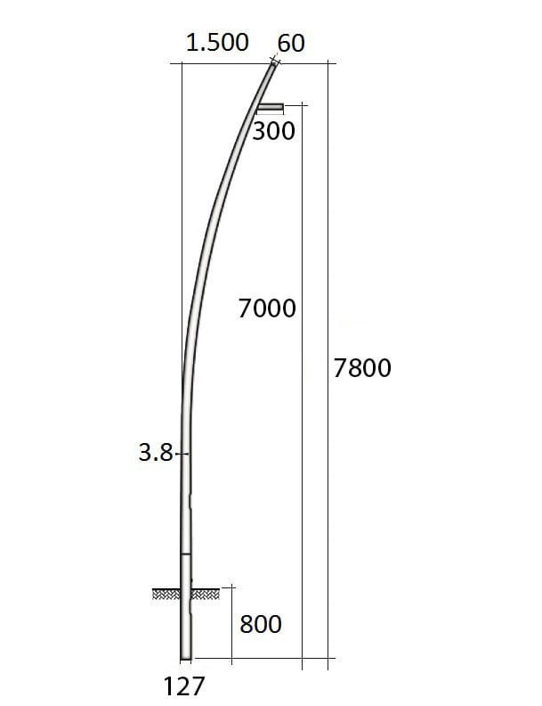 SEM - SEMCCL78-127/60 PALO CONICO CURVATO HSP H.TOT. 780 CM.