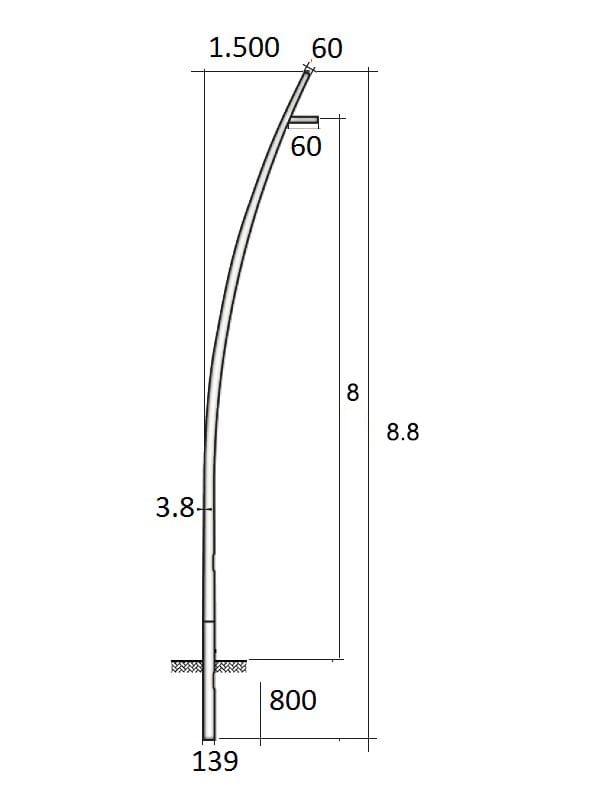 SEM - SEMCCL88-139/60 PALO CONICO CURVATO HSP H.TOT. 880 CM.