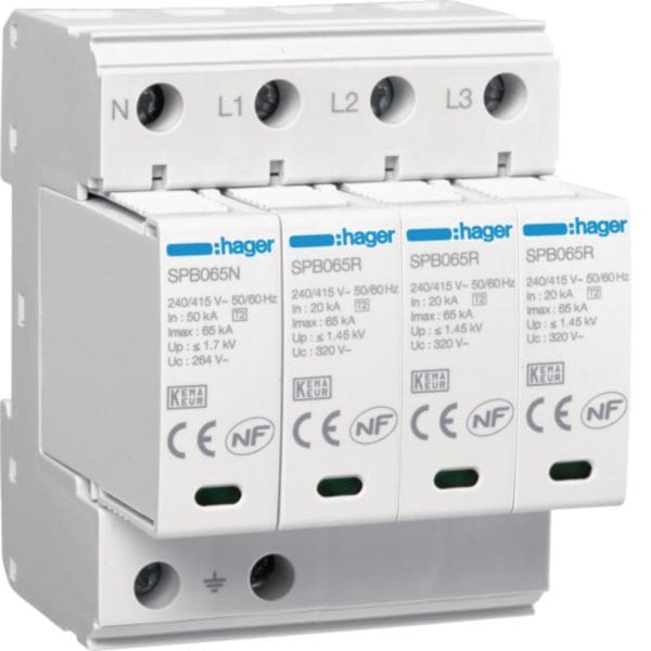 HAGER HAGSPB465R SPD 4P T2 TNS/TT 65KA CON CONTATTO AUX