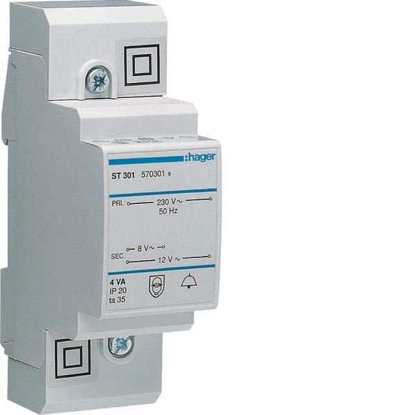 HAGER - HAGST301 Klingeltrafo 230V/8+12V 4VA 2PLE