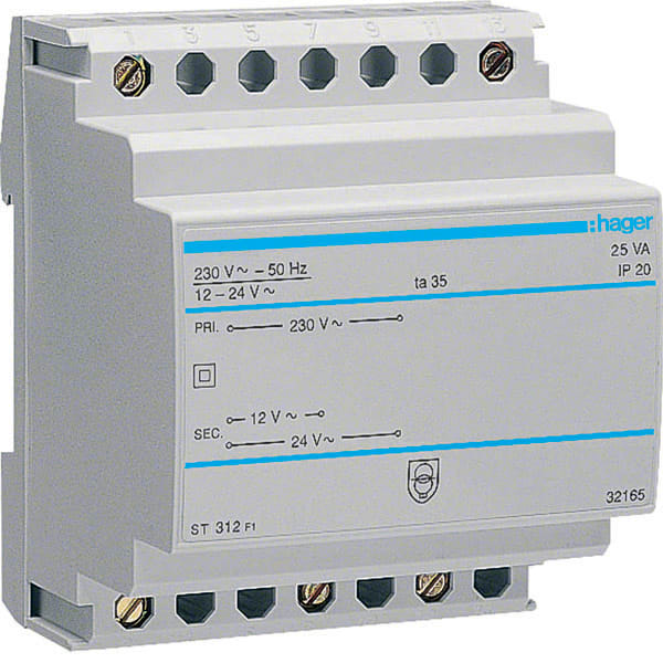 HAGER HAGST312 Sicherheitstrafo 230V/12+24V 25VA 4PLE