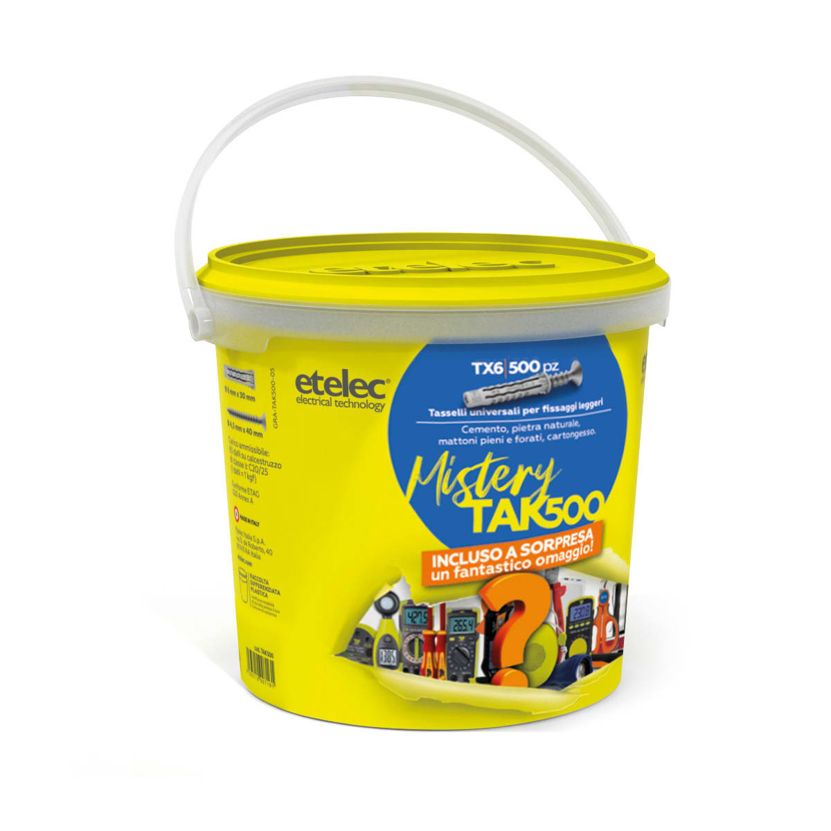 ETELEC ITALIA SPA ETLTAK500 TASSELLO NYLON TAK 500PZ 6X30 +VITI+OMAG
