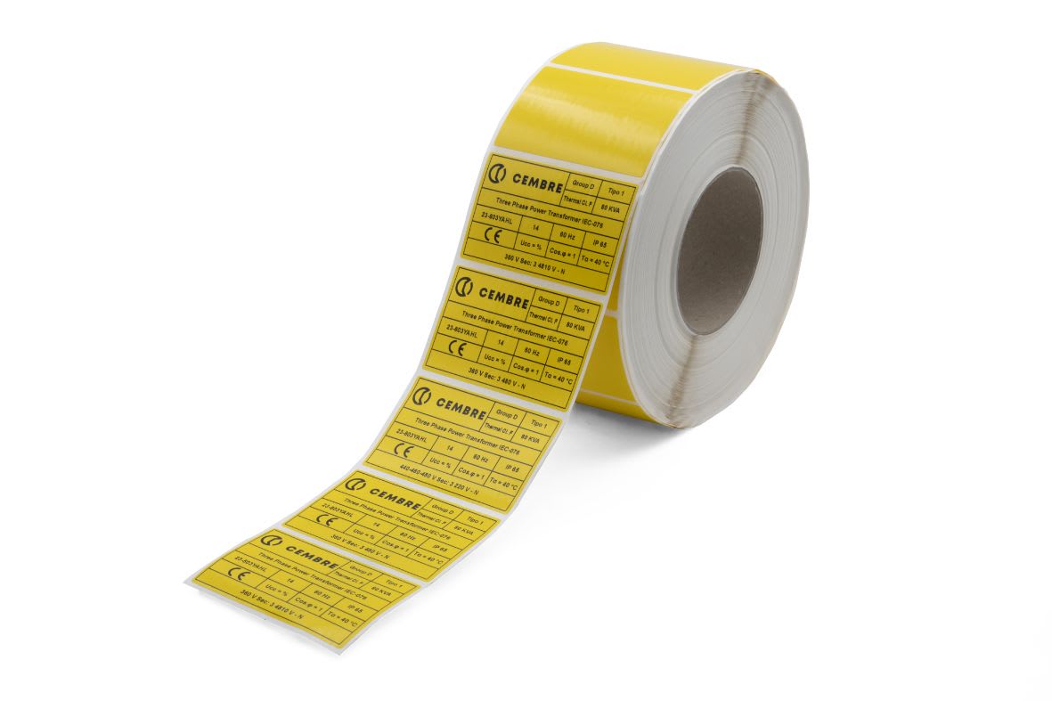 CEMBRE SPA - CEM8400042YVYG ETICHETTE ADESIVE, PER STAMPANTI A TRASFERIMENTO TERMICO, SU ROTOLO, FILM PVC PER ESTERNO, GIALLO, CERTIFICATO UL, 30x50mm