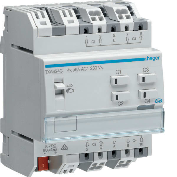 HAGER - HAGTXA624C Rolll.-/Jalousieaktor 4f KNX easy, 230V