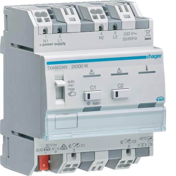 HAGER - HAGTXA662AN MOD.KNX TP DIMMER RLC 2 OUT 600W 230V 4M