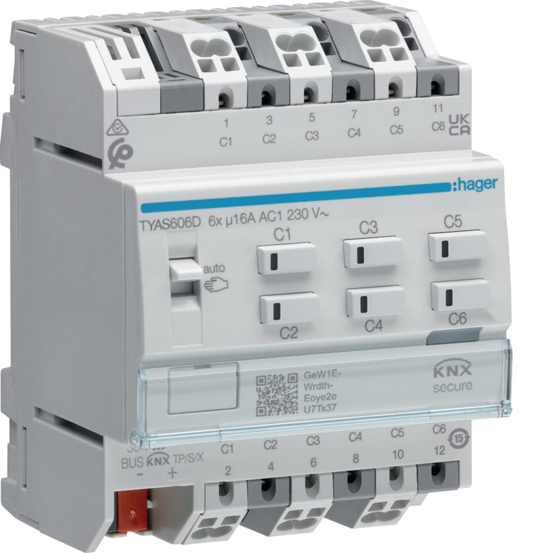 HAGER HAGTYAS606D MOD.KNX-SEC 6 OUT 16A AC1 230V C-LOAD 4M