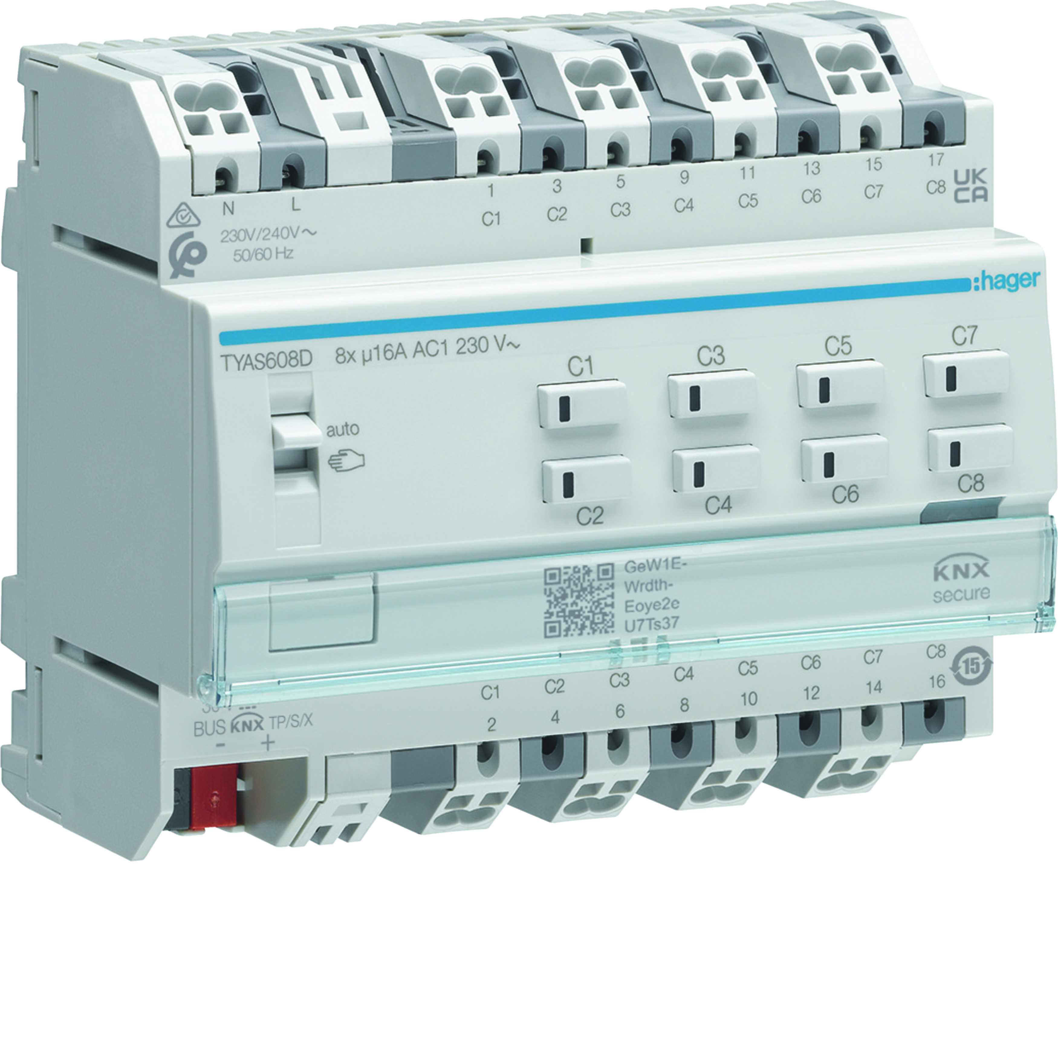 HAGER - HAGTYAS608D MOD.KNX-SEC 8 OUT 16A AC1 230V C-LOAD 6M