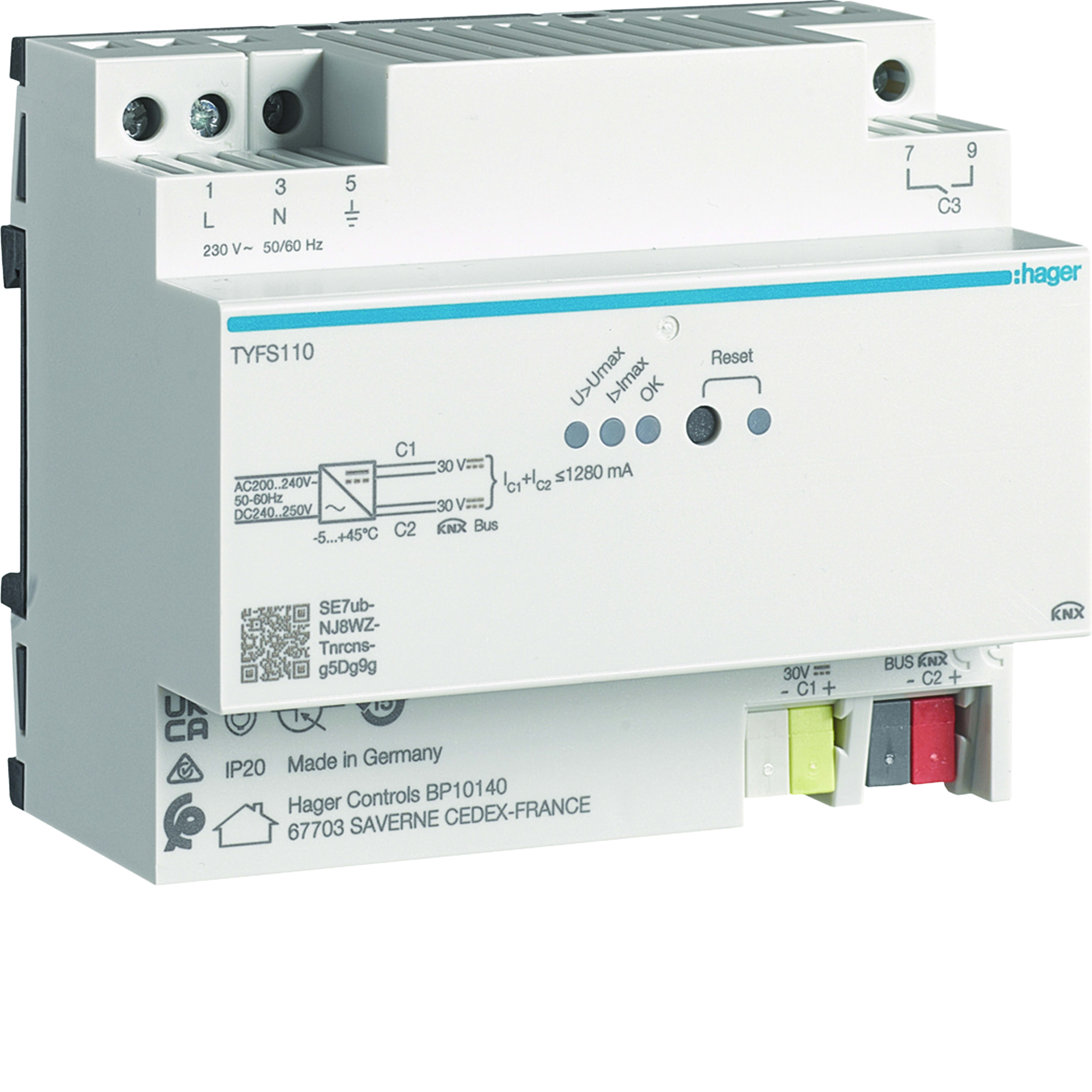 HAGER HAGTYFS110 ALIMENTATORE BUS KNX 2 X 640MA + CA 6M