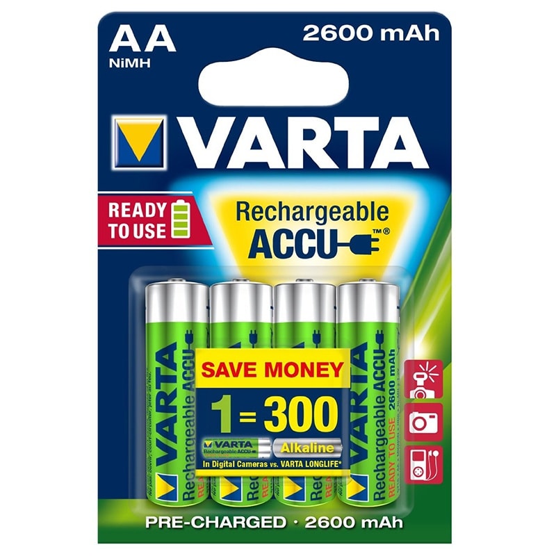 VARTA CONSUMER BATT VAT05716101404 AA RECHARGE ACCU POWER X4 (2.600 MAH)