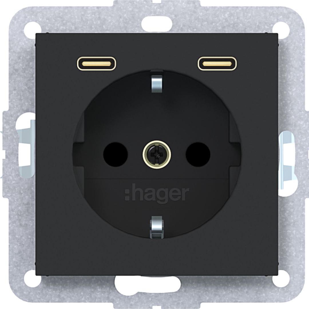 BERKER - BRKWAS4055BM PR.SCHUKO+SHUTTER+USB-C A.X/C.X NERO OP