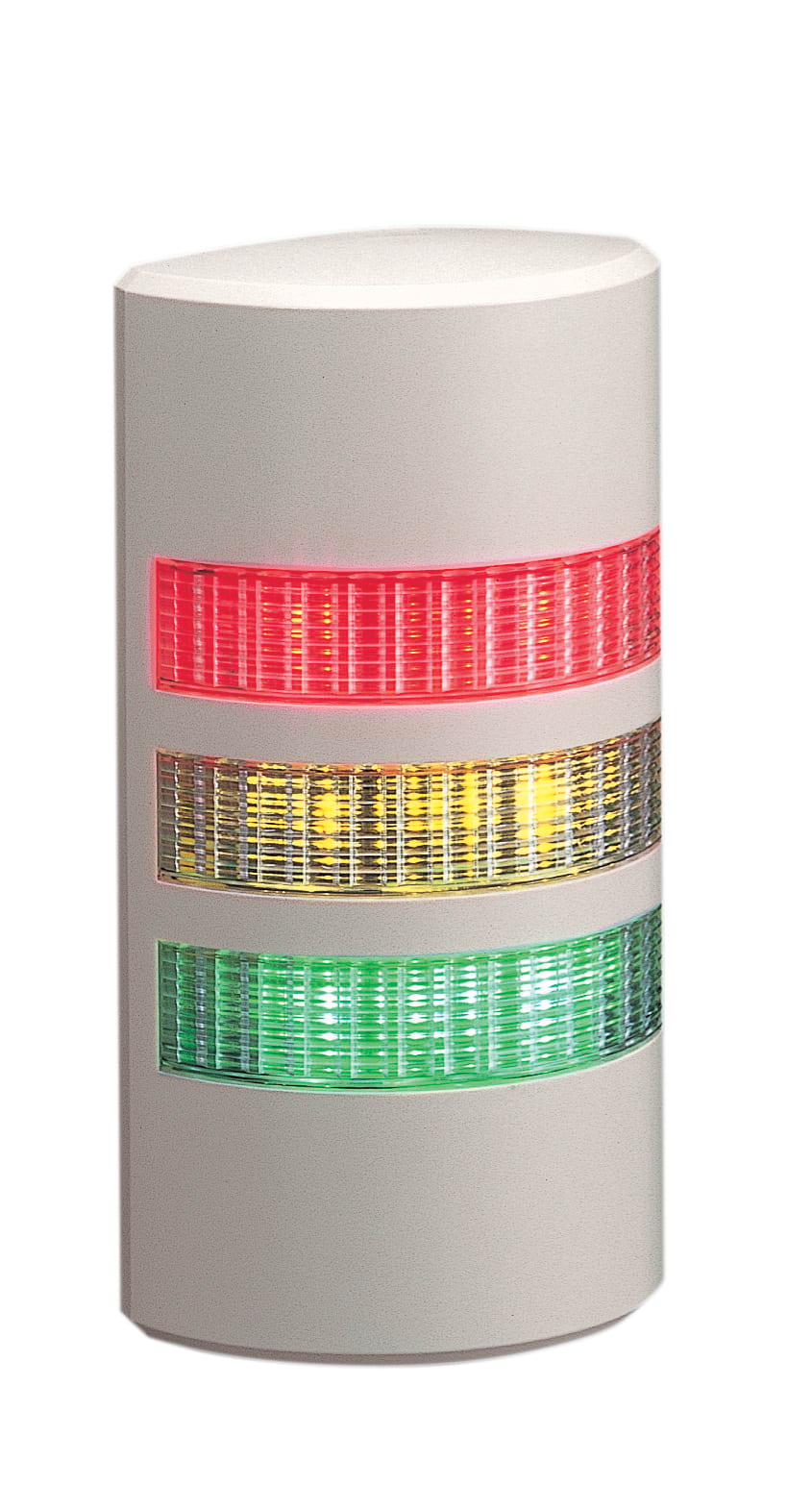 PATLITE EUROPE GMBH PMHWEP-302FB-RYG Torretta 3 moduli, grigio chiaro, 24VDC/AC, montaggio diretto, cavo, buzzer