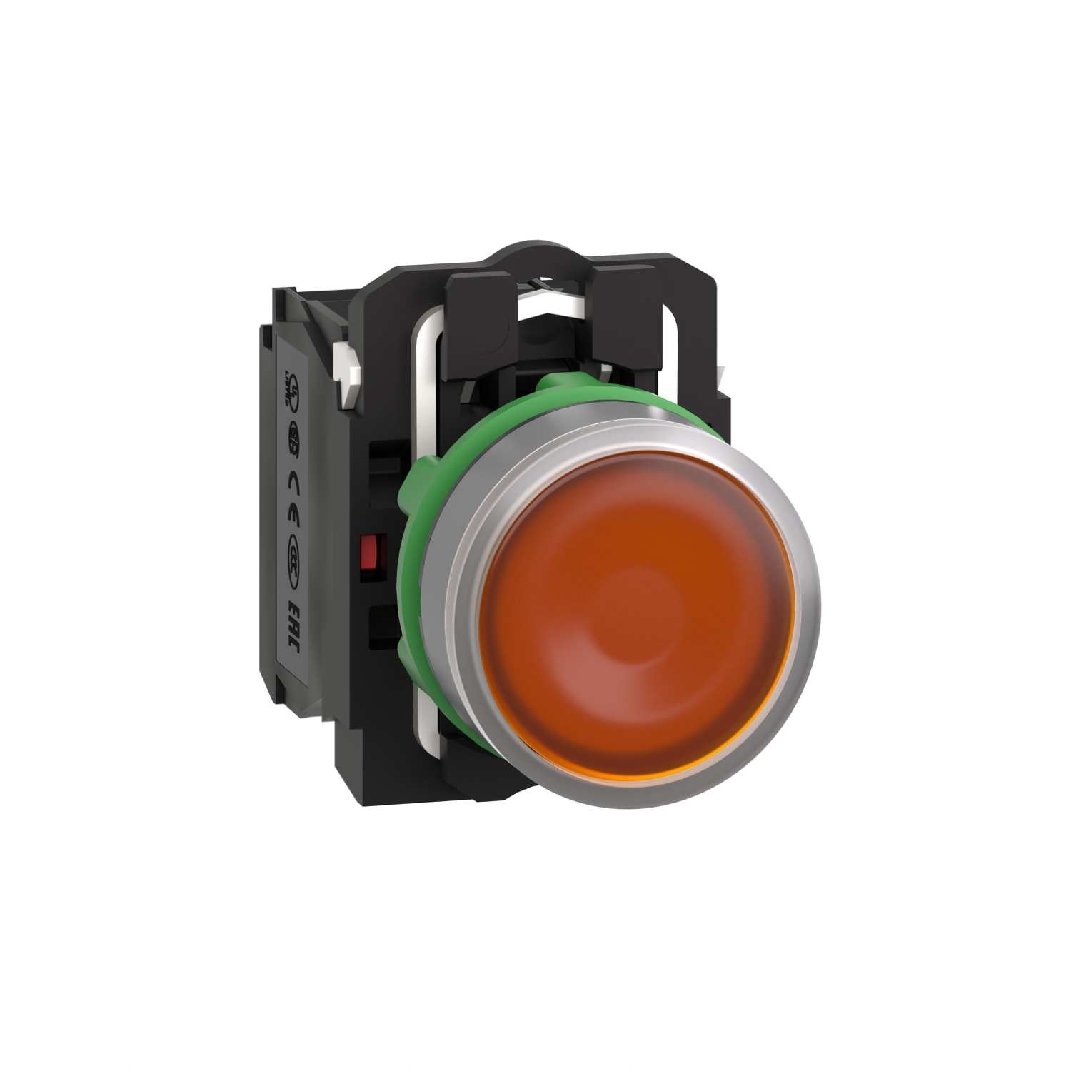 SCHNEIDER ELECTRIC - SNRXB5AW35M5C0 Pulsante luminoso arancione Ø22 - filoghiera ad impulso - 230Vac - 1NA+1NC- LED universale - ghiera grigia