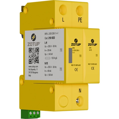 ZOTUP SRL ZOT210023 L 2/20 230 T 1+1 SPD TIPO 2 IN 20 KA TT