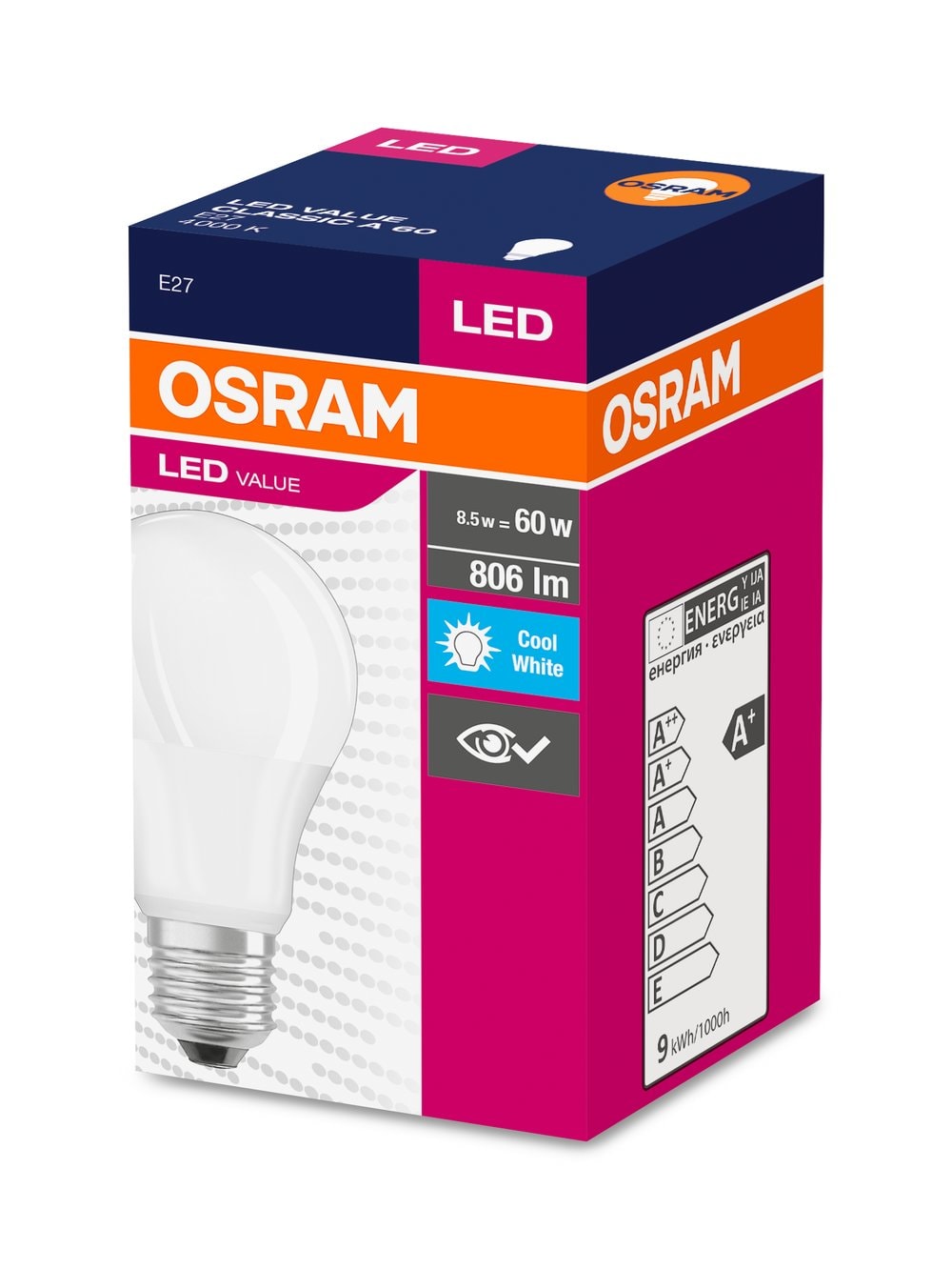 LEDVANCE LDVVCA60840SG6 VALUECLA60 8,5W/840 230VFR E27 FS1 OSRAM